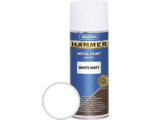 Maston Spray de protection pour métaux Hammer mat blanc 400 ml Maston Hammer peinture métal blanc mat aérosol