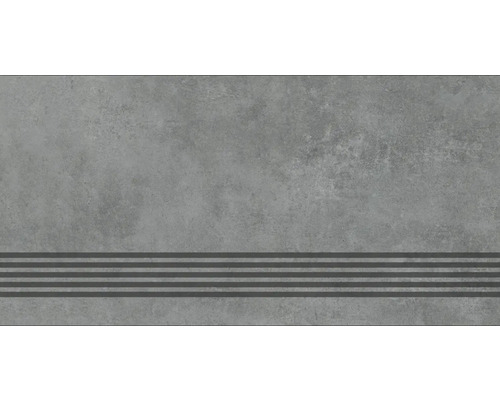 Marche d'escalier en grès cérame fin Manhattan anthracite 30x60x0,9 cm mat rectifiée
