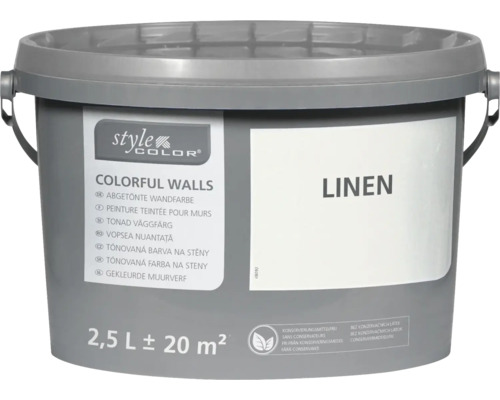 StyleColor COLORFUL WALLS Peinture pour mur et plafond lin 2,5 l Seau de peinture murale teintée, 2,5 litres