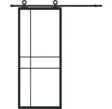 Porte coulissante avec cadre en acier et insert en verre