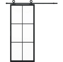 Porte coulissante avec cadre en acier et panneaux de verre