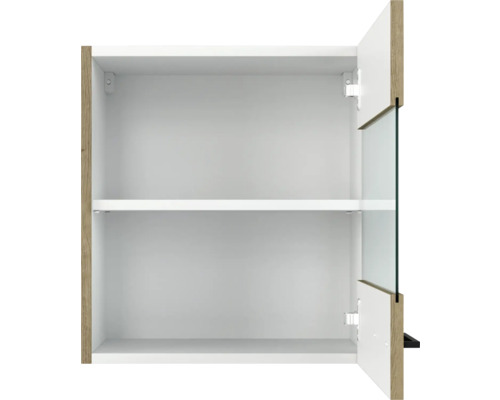 Armoire de toilette ouverte avec deux étagères