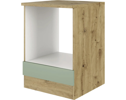 Meuble pour cuisinière Flex Well Cara lxpxh 60x60x85 cm façade vert jonc - corps chêne artisanal