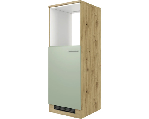 Meuble pour four/réfrigérateur intégré de 88 cm Flex Well Cara lxpxh 60x60x168.5 cm façade vert jonc - corps chêne artisanal