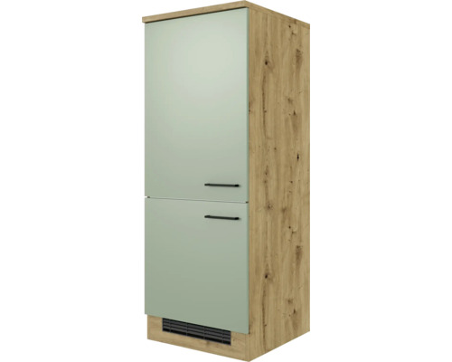 Meuble pour réfrigérateur intégré de 88 cm Flex Well Cara lxpxh 60x60x160.6 cm façade vert jonc - corps chêne artisanal