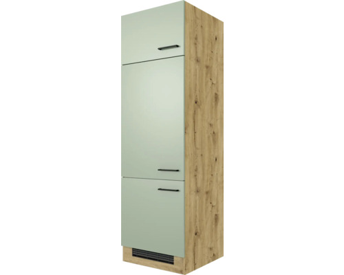 Meuble pour réfrigérateur intégré de 88 cm Flex Well Cara lxpxh 60x57x200 cm façade vert jonc - corps chêne artisanal