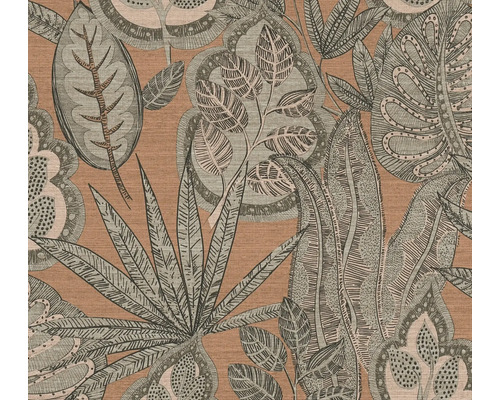 Papier peint intissé 39346-2 feuilles fougère marron orange