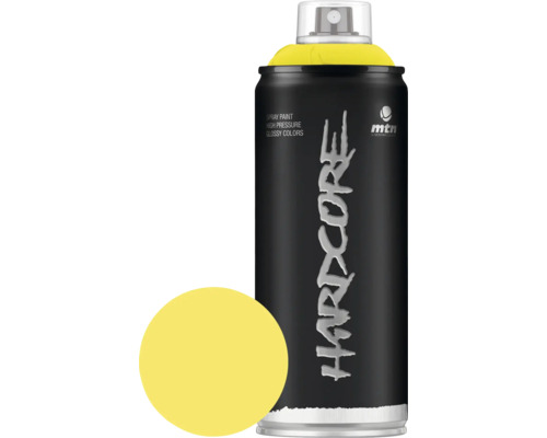 MTN Montana Hardcore Sprühlack RV-20 Party Yellow 400 ml Sprühfarbe in einer Dose mit Farbbeispiel