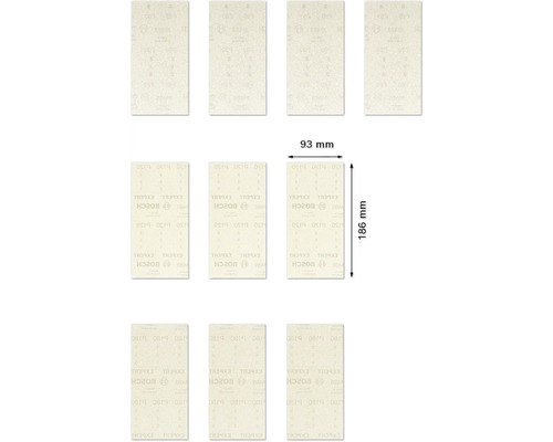 Plusieurs feuilles de papier abrasif mesurant 93 mm x 186 mm