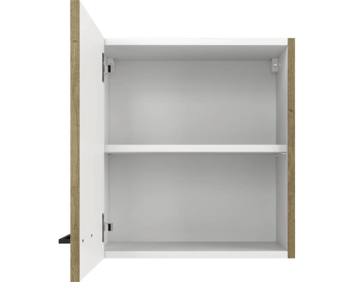 Armoire suspendue blanche ouverte avec une étagère