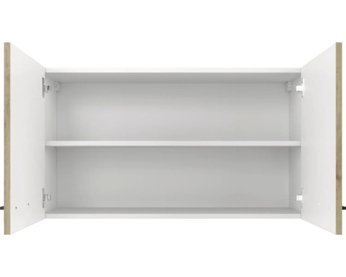 Armoire murale ouverte avec deux étagères