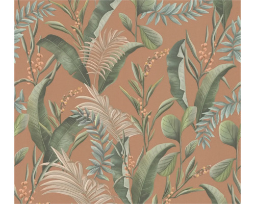 Papier peint intissé 39436-2 Drawn into Nature floral orange vert Papier peint à motif de plantes