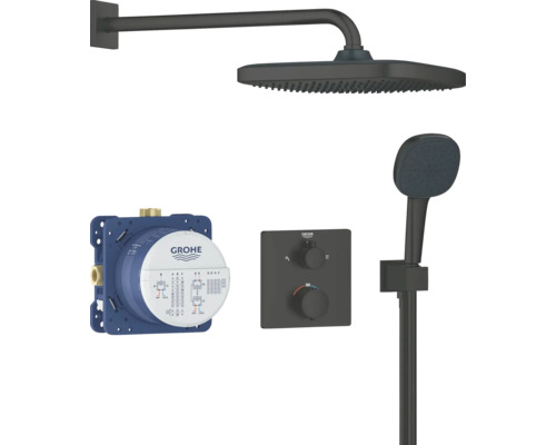 Thermostat de douche encastré Grohe Quickfix Precision noir mat 348822430 Ensemble de douche avec douche de tête, douchette à main et thermostat de Grohe