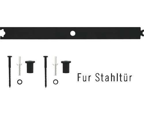 Matériel de fixation pour porte en acier avec rail, vis et chevilles