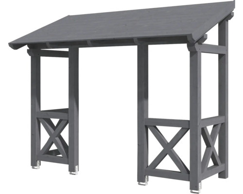Graue Holzpergola mit Dach für den Garten
