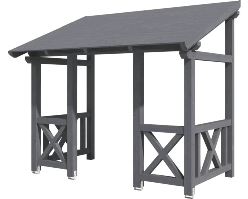 Überdachte Holzpergola mit Kreuzmuster