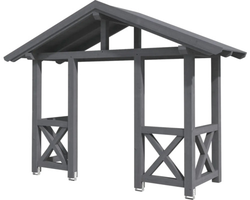 Grauer Holzpavillon mit Dach