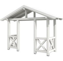Weisse Gartenlaube aus Holz mit Dach