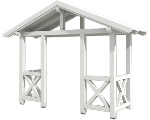 Weisse Gartenlaube aus Holz mit Dach