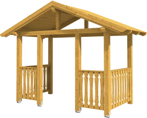 Holzpavillon mit Dach und Geländer