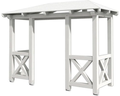 Weisse Gartenpergola aus Holz mit Dach