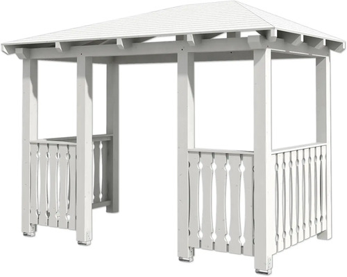 Weisser Holzpavillon mit Geländer