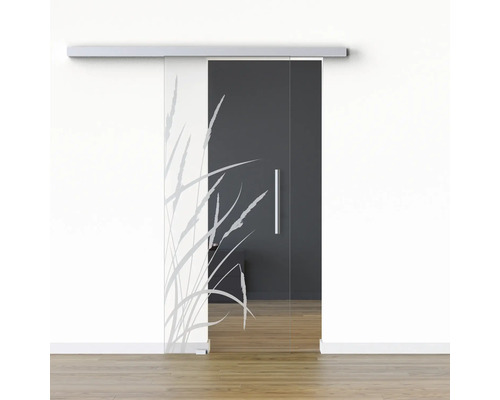 Porte vitrée coulissante Pertura set complet Glera Blade 01 1025x2050 mm gauche y compris ferrure Selir aluminium naturel, poignée barre