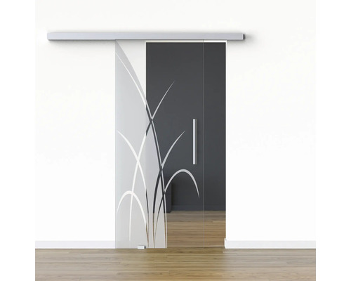 Porte vitrée coulissante Pertura set complet Glera Green 01 1025x2050 mm gauche y compris ferrure Selir aluminium naturel, poignée barre