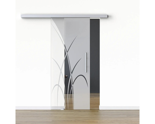 Porte vitrée coulissante Pertura set complet Glera Green 02 1025x2050 mm gauche y compris ferrure Selir aluminium naturel, poignée barre