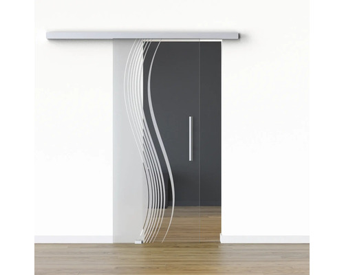 Porte vitrée coulissante Pertura set complet Glera Reflect 01 1025x2050 mm gauche y compris ferrure Selir aluminium naturel, poignée barre