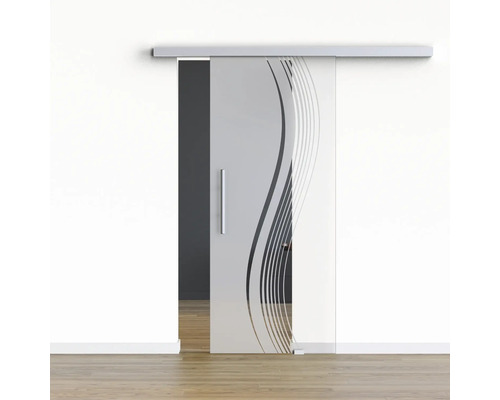 Porte vitrée coulissante Pertura set complet Glera Reflect 02 1025x2050 mm droite y compris ferrure Selir aluminium naturel, poignée barre