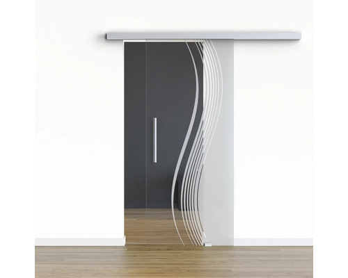 Porte vitrée coulissante Pertura set complet Glera Reflect 01 1025x2050 mm droite y compris ferrure Selir aluminium naturel, poignée barre