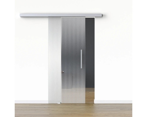 Porte vitrée coulissante Pertura set complet Glera Ripple 02 1025x2050 mm gauche y compris ferrure Selir aluminium naturel, poignée barre