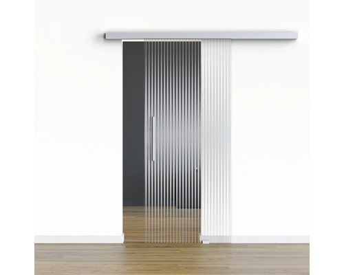 Porte vitrée coulissante Pertura set complet Glera Ripple 01 1025x2050 mm droite y compris ferrure Selir aluminium naturel, poignée barre