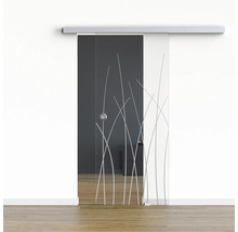 Porte vitrée coulissante Pertura set complet Glera Reeds 01 1025x2050 mm droite y compris ferrure Selir aluminium naturel, poignée encastrée