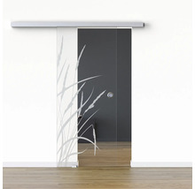 Porte coulissante en verre avec décor d''herbes