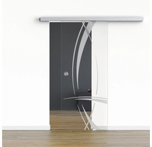 Porte coulissante en verre avec décor abstrait
