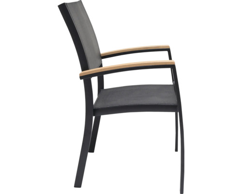 Chaise de jardin avec accoudoirs en bois et assise en tissu