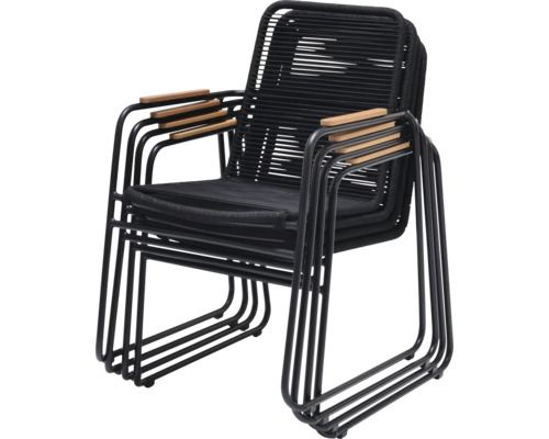 Pile de fauteuils de jardin noirs avec accoudoirs en bois