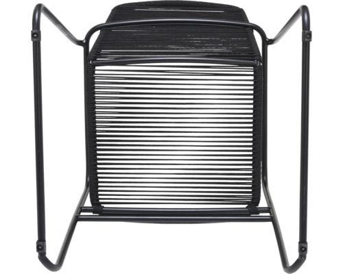 Fauteuil noir avec cadre en métal et assise en cordage