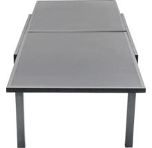 Table de jardin extensible avec plateau en verre et structure en métal