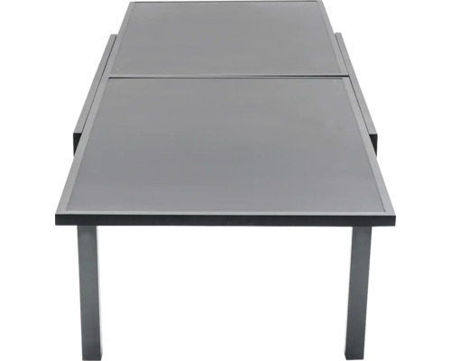 Table de jardin extensible avec plateau en verre et structure en métal