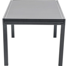 Table de salle à manger carrée avec plateau en verre et pieds en métal