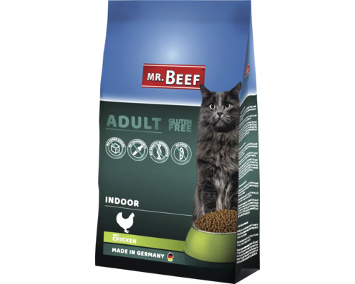 Croquettes pour chats MR.BEEF Indoor 10 kg volaille sans OGM, sans ajout de sucre industriel, sans colorant, sans soja Fabriqué en Allemagne