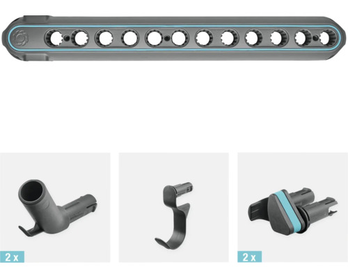 Équipement de jardin avec support mural, raccord de tuyau et porte-outils