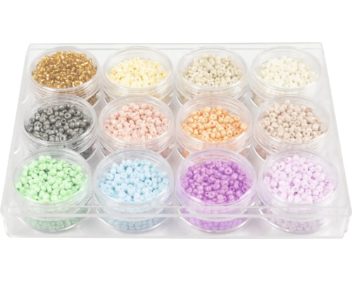 Perles de rocaille 3 mm, couleurs pastel, paquet de 12
