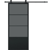 Porte coulissante avec trois panneaux de verre et système de porte coulissante