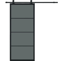 Porte coulissante à quatre panneaux et système de porte coulissante