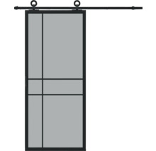 Porte coulissante avec insert en verre et cadre métallique