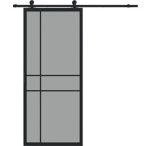 Porte coulissante avec cadre métallique et design linéaire